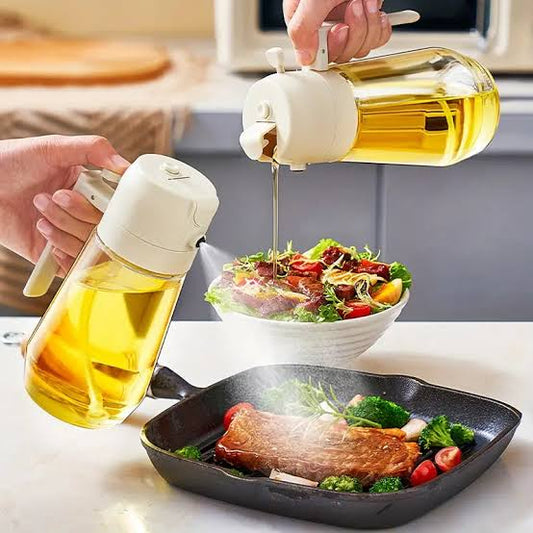 2-in-1 Oil Sprayer & Dispenser Bottle –Glass – Perfect for Air Fryer, Frying, Baking, Olive Oil & Cooking