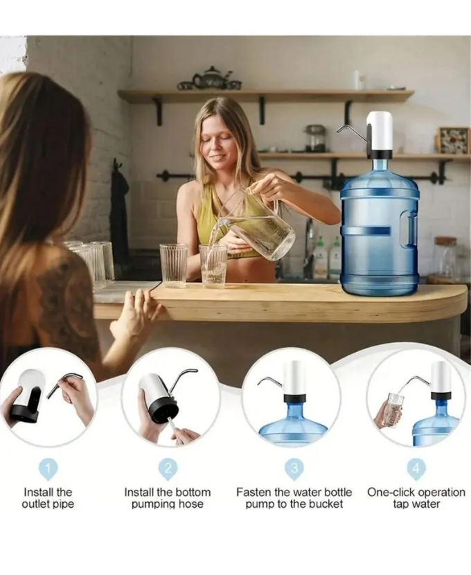 Portable Electric Water Bottle Pump – USB Rechargeable Automatic Dispenser for Home, Kitchen & Camping